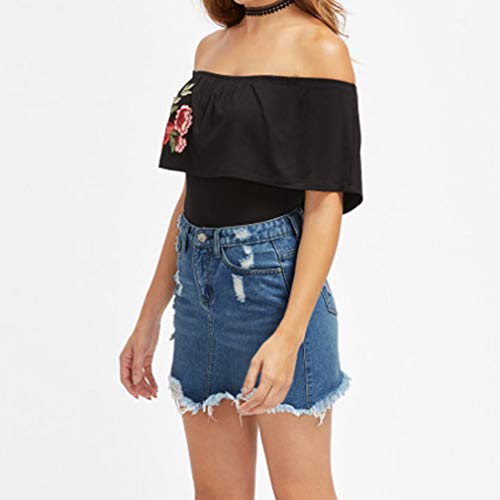 Falda Rotos para Mujeres Color Sólido A-lìnea Skirt de Mezclilla Moda Cintura Alta Casual Verano Mini Falda con Bolsillos