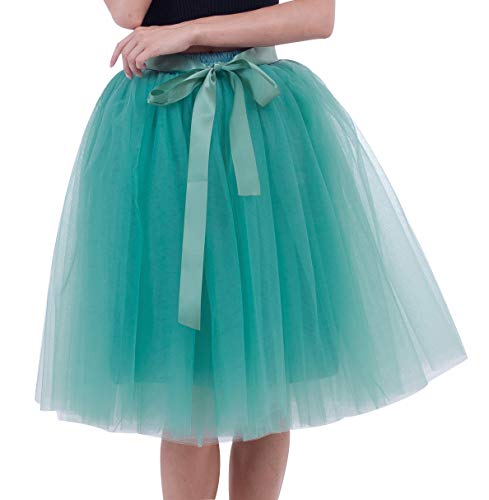Faldas de Tul Falda Tutu Mujer Falda Tul Midi 6 Capas Disfraz Fiesta Tutú para Bodas Disfraces con Tutu Ballet Volantes Adulto Enaguas para Vestidos Tutus Bailarina Pollera de Tul Enagua Verde