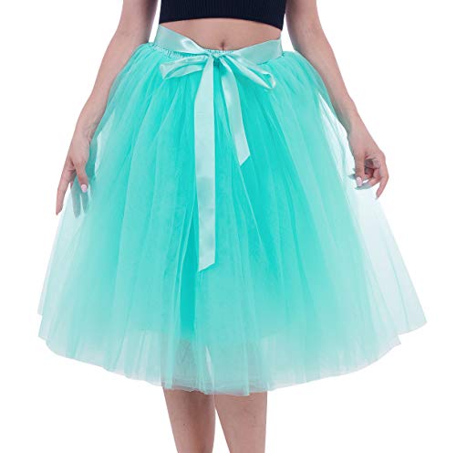 Faldas de Tul Falda Tutu Mujer Falda Tul Midi 7 Capas Disfraz Fiesta Tutú para Bodas Disfraces con Tutu Ballet Volantes Adulto Enaguas para Vestidos Tutus Bailarina Pollera de Tul Capas Enagua Verde