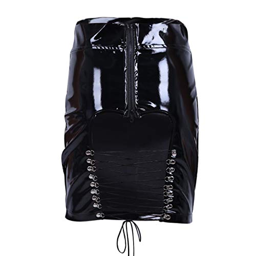 Faldas para Mujer Casual Moda De Verano Falda para Mode De Marca Mujer Falda De Wetlook Mini Falda con Laca Negra Look Falda De Cuero Faldas Góticas Clubwear (Color : Schwarz, Size : M)