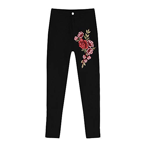 FAMILIZO Vaqueros Rotos Mujer Vaqueros Mujer Baratos Tallas Grandes Vaqueros Altos Ajustados Slim Fit Pantalones Tejanos Largos Mujer Aplique Casual Skinny Talle Alto (XL, Negro)