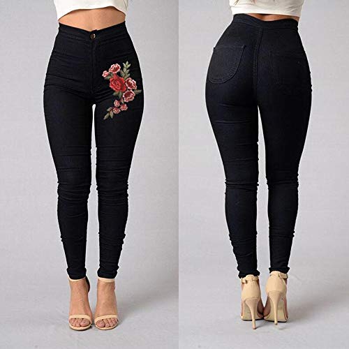 FAMILIZO Vaqueros Rotos Mujer Vaqueros Mujer Baratos Tallas Grandes Vaqueros Altos Ajustados Slim Fit Pantalones Tejanos Largos Mujer Aplique Casual Skinny Talle Alto (XL, Negro)