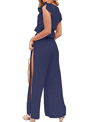FANCYINN 2 Piezas Mujer Conjunto Fiesta Playa Verano Pantalon y Top (Azul Marino, XL(EU 46))