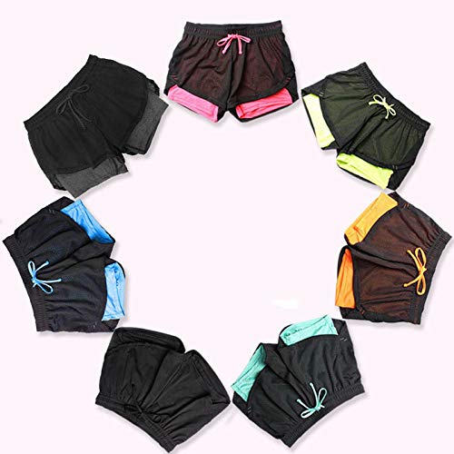 Fansi - Pantalones cortos deportivos para mujer, de doble capa, poliéster, para yoga, correr, para verano, color azul, poliéster, azul, Medium