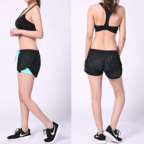 Fansi - Pantalones cortos deportivos para mujer, de doble capa, poliéster, para yoga, correr, para verano, color azul, poliéster, azul, Medium