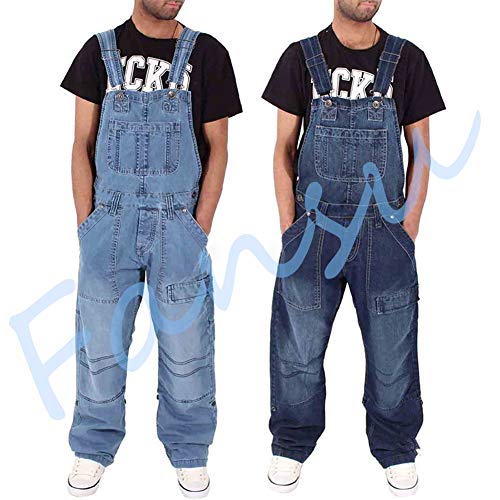 Fansu Peto Jeans Monos Hombres, Denim Jeans Bib Overoles Pantalón Vaqueros de Mono para Hombre Pantalones de Bolsillo Rotos Mezclilla Jumpsuit Casual (3XL,azul marino)
