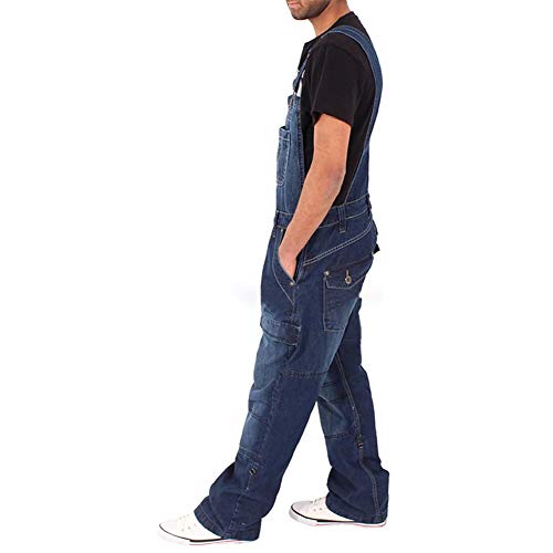 Fansu Peto Jeans Monos Hombres, Denim Jeans Bib Overoles Pantalón Vaqueros de Mono para Hombre Pantalones de Bolsillo Rotos Mezclilla Jumpsuit Casual (3XL,azul marino)
