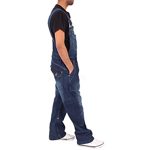 Fansu Peto Jeans Monos Hombres, Denim Jeans Bib Overoles Pantalón Vaqueros de Mono para Hombre Pantalones de Bolsillo Rotos Mezclilla Jumpsuit Casual (3XL,azul marino)