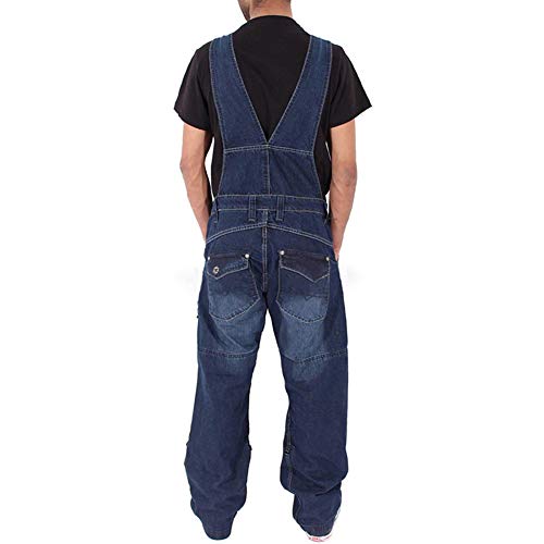 Fansu Peto Jeans Monos Hombres, Denim Jeans Bib Overoles Pantalón Vaqueros de Mono para Hombre Pantalones de Bolsillo Rotos Mezclilla Jumpsuit Casual (3XL,azul marino)