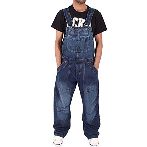 Fansu Peto Jeans Monos Hombres, Denim Jeans Bib Overoles Pantalón Vaqueros de Mono para Hombre Pantalones de Bolsillo Rotos Mezclilla Jumpsuit Casual (3XL,azul marino)