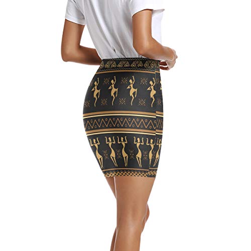 FANTAZIO Falda elástica para mujer con patrón africano bailando por encima de la rodilla con cintura elástica 1 36