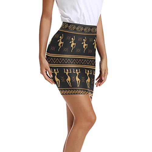 FANTAZIO Falda elástica para mujer con patrón africano bailando por encima de la rodilla con cintura elástica 1 36