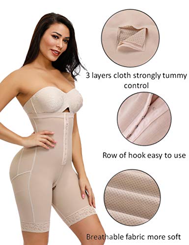 FeelinGirl Faja Braga Reductora Mujer Pantalones Moldeadores con Tirantes Ajustables y Desmontables Shapewear Adelgazante de Encaje Beige S/Talla 34-36