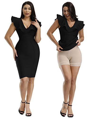 FeelinGirl Faja Pantalón Reductora con Cremallera - Mujer Fajas Moldeadores con Tirantes Ajustables y Desmontables Shapewear Adelgazante de Encaje Beige 3XL/Talla 46-48