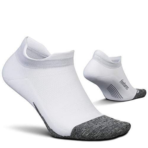 Feetures - Elite Light Cushion - No Show Tab - Calcetines deportivos para correr para hombres y mujeres - Blanco - Talla Mediana
