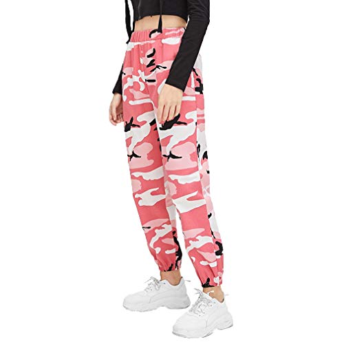 FeMereina Camo Joggers para Mujer Pantalones Cargo Slim Fit de Talle Alto con Bolsillos, Pantalones Cargo Pantalones de Chándal para Jogging de Baile (Camuflaje-Rosa, M)
