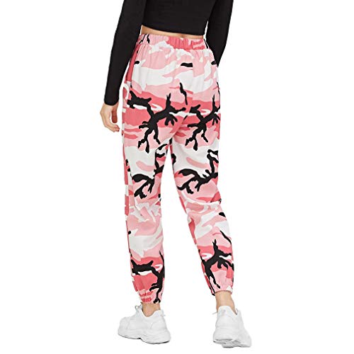 FeMereina Camo Joggers para Mujer Pantalones Cargo Slim Fit de Talle Alto con Bolsillos, Pantalones Cargo Pantalones de Chándal para Jogging de Baile (Camuflaje-Rosa, M)