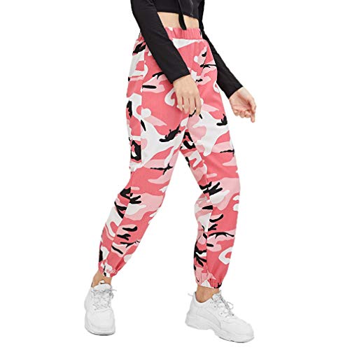 FeMereina Camo Joggers para Mujer Pantalones Cargo Slim Fit de Talle Alto con Bolsillos, Pantalones Cargo Pantalones de Chándal para Jogging de Baile (Camuflaje-Rosa, M)