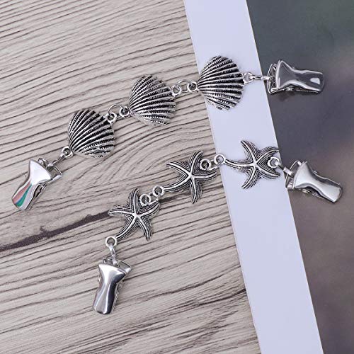 FENICAL Cardigan Clips Clips de ropa Clips de apertura chapados en forma de estrella y concha de las mujeres de moda Cadena de suéter 2PCS (Plata)