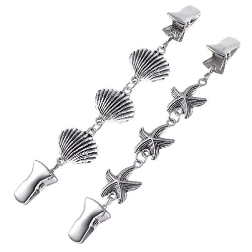 FENICAL Cardigan Clips Clips de ropa Clips de apertura chapados en forma de estrella y concha de las mujeres de moda Cadena de suéter 2PCS (Plata)