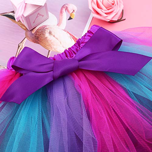 FENICAL Disfraz de Unicornio para Niñas Diadema Unicornio Floral con Oreja y Falda Tutú de Arco Iris Disfraz para Fiesta Púrpura Tamaño L