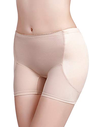 FEOYA - Mujer Bragas Braguitas Moldeadora con Relleno Cadera Briefs de Encaje Fajas Hip Up Lateral Calzones Sexy sin Costura para Mujer - Beige con 6 Tallas