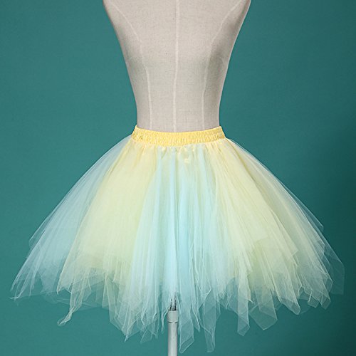 FEOYA Mujer Falda Enaguas Corta Tul Plisada Fiesta Vintage Retro Ballet Princesas Tutú, Amarillo + Azul