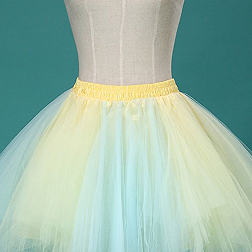 FEOYA Mujer Falda Enaguas Corta Tul Plisada Fiesta Vintage Retro Ballet Princesas Tutú, Amarillo + Azul
