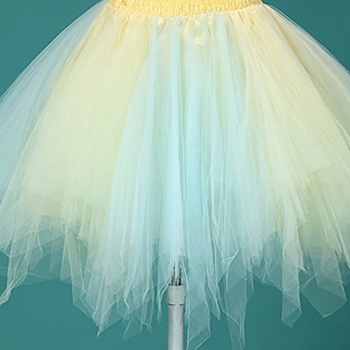 FEOYA Mujer Falda Enaguas Corta Tul Plisada Fiesta Vintage Retro Ballet Princesas Tutú, Amarillo + Azul