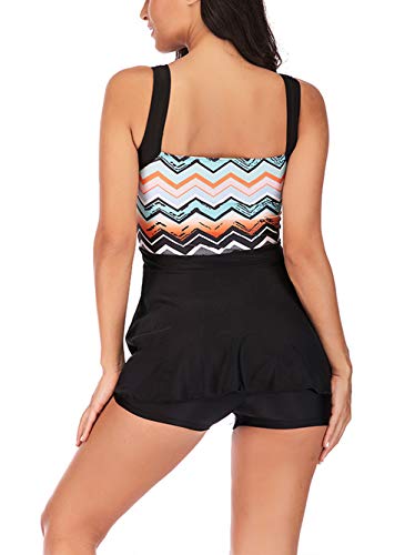 FEOYA - Traje de Baño de Dos Piezas Mujer para Natación Surf Playa Verano Tankini Talla Grande Bañador Swimsuit Top Falda Pantalones Cortos para Deportes Acuáticos Negro - Talla 5XL/ES 52