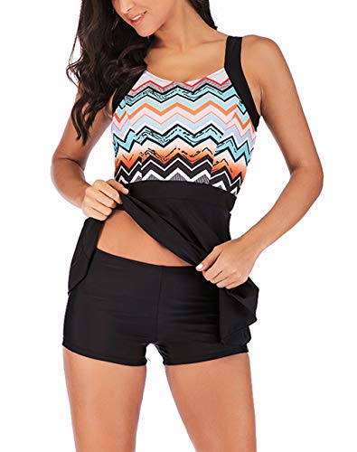 FEOYA - Traje de Baño de Dos Piezas Mujer para Natación Surf Playa Verano Tankini Talla Grande Bañador Swimsuit Top Falda Pantalones Cortos para Deportes Acuáticos Negro - Talla 5XL/ES 52
