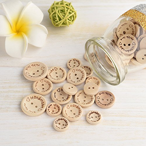 FEPITO hecho a mano con botón de madera de amor 15 mm 20 mm 25 mm forma redonda botones de madera para coser y decoraciones de fabricación