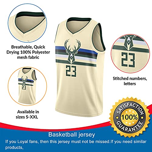 FHXY Bucks Brown # 23 Camiseta de Baloncesto, Camiseta de algodón de Malla Bordada, Tela Retro Fresca y Transpirable Jersey All-Star L