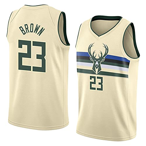 FHXY Bucks Brown # 23 Camiseta de Baloncesto, Camiseta de algodón de Malla Bordada, Tela Retro Fresca y Transpirable Jersey All-Star L