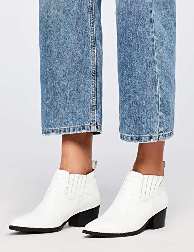 find. Croc Embellished Leather Botines, Blanco White, 39 EU