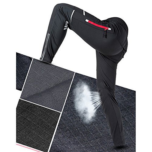 Fitsund Pantalones largos de ciclismo para hombre, de secado rápido, para mountain bike (negro, L)