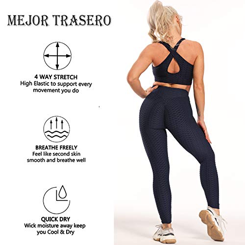 FITTOO Leggings Push Up Mujer Mallas Pantalones Deportivos Alta Cintura Elásticos Yoga Fitness Azul XS