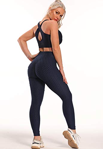 FITTOO Leggings Push Up Mujer Mallas Pantalones Deportivos Alta Cintura Elásticos Yoga Fitness Azul XS