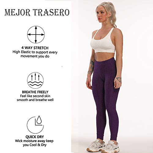 FITTOO Leggings Push Up Mujer Mallas Pantalones Deportivos Alta Cintura Elásticos Yoga Fitness Morado S