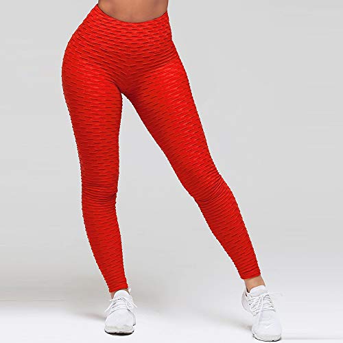 FITTOO Leggings Push Up Mujer Mallas Pantalones Deportivos Alta Cintura Elásticos Yoga Fitness Rojo M