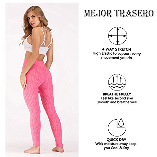 FITTOO Leggings Push Up Mujer Mallas Pantalones Deportivos Alta Cintura Elásticos Yoga Fitness  Rosa S