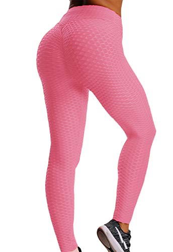 FITTOO Leggings Push Up Mujer Mallas Pantalones Deportivos Alta Cintura Elásticos Yoga Fitness  Rosa S