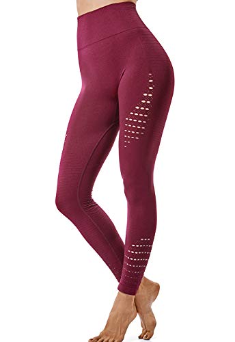 FITTOO Leggings Sin Costuras Corte de Malla Mujer Pantalon Deportivo Alta Cintura Yoga Elásticos Fitness Seamless #1 Rojo Large