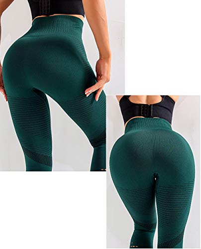 FITTOO Leggings Sin Costuras Corte de Malla Mujer Pantalon Deportivo Alta Cintura Yoga Elásticos Fitness Seamless #4 Verte Oscuro Large