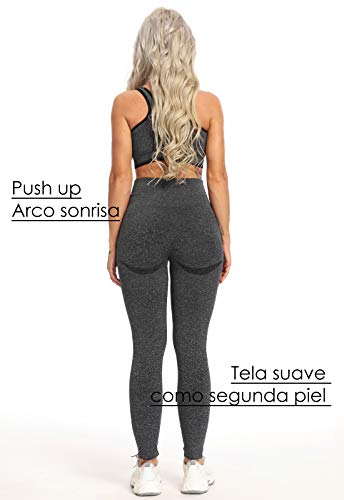 FITTOO Leggings Sin Costuras Push Up Super Suave Elásticos Mujer Alta Cintura Yoga Fitness Mujer #2 Pant Gris Oscuro M