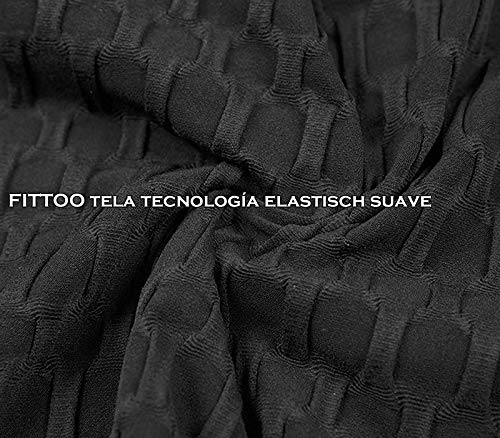 FITTOO Mallas 3/4 Leggings Capris Mujer Pantalones Yoga Alta Cintura Elásticos Super Suave #1 Negro L