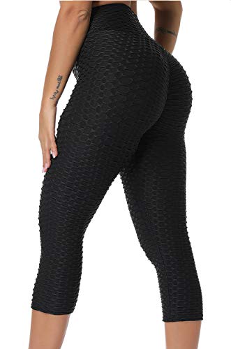 FITTOO Mallas 3/4 Leggings Capris Mujer Pantalones Yoga Alta Cintura Elásticos Super Suave #1 Negro L