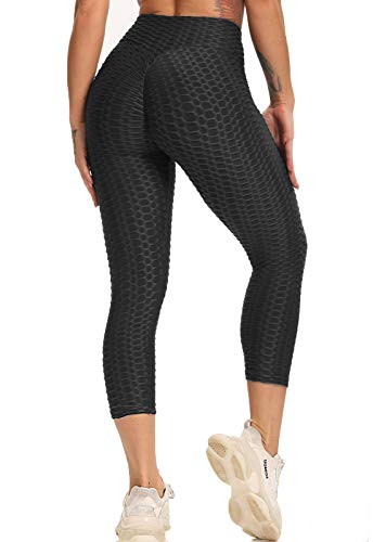 FITTOO Mallas 3/4 Leggings Capris Mujer Pantalones Yoga Alta Cintura Elásticos Super Suave #1 Negro L