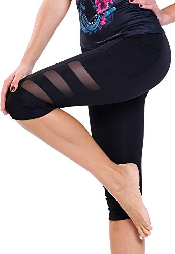 FITTOO Mallas 3/4 Leggings Mujer Pantalones de Yoga Alta Cintura Elásticos y Transpirables Malla L