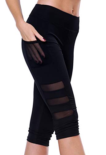 FITTOO Mallas 3/4 Leggings Mujer Pantalones de Yoga Alta Cintura Elásticos y Transpirables Malla M